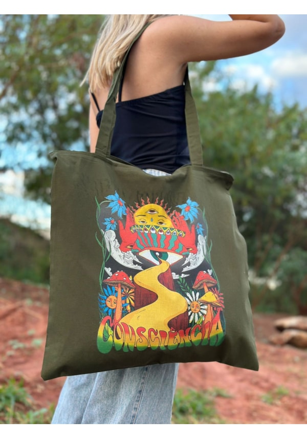 Ecobag grande Consciência - Verde Zíper