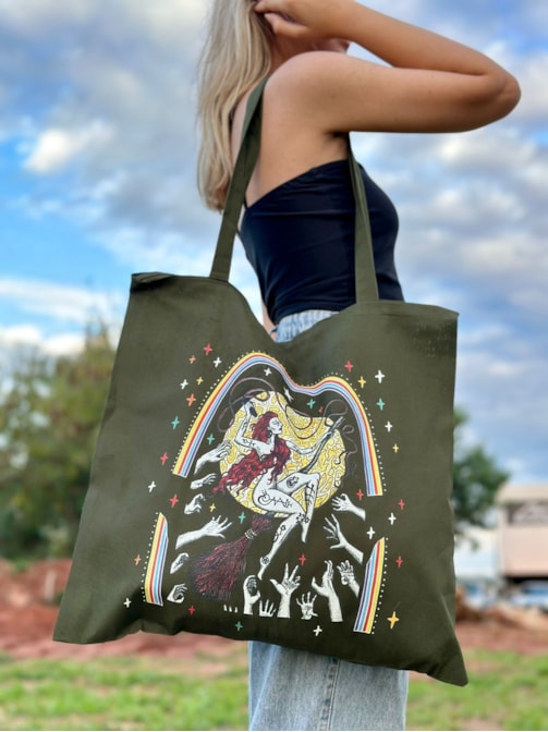 Ecobag grande Mulheres que Voam - Verde Zíper