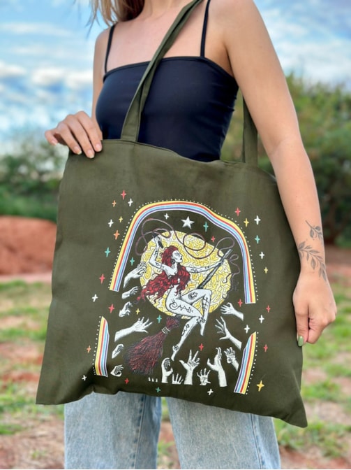 Ecobag grande Mulheres que Voam - Verde Zíper