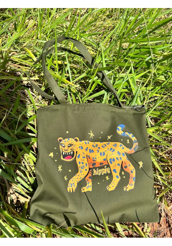 Ecobag grande Onça - Verde Zíper