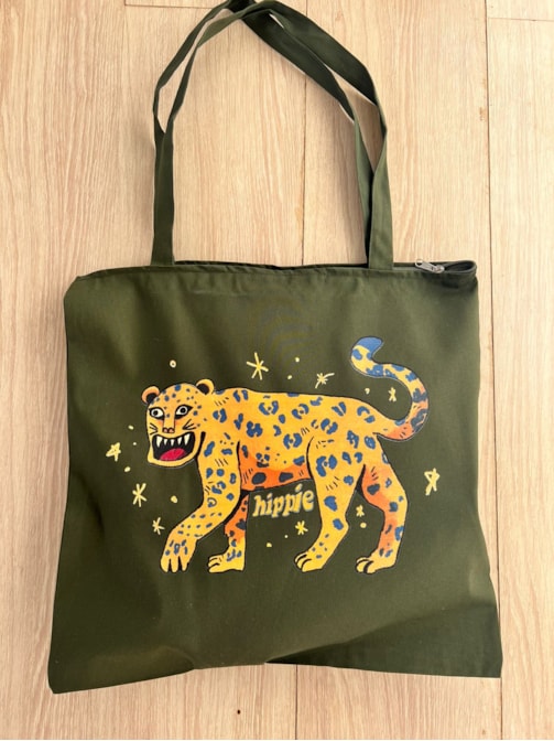 Ecobag grande Onça - Verde Zíper