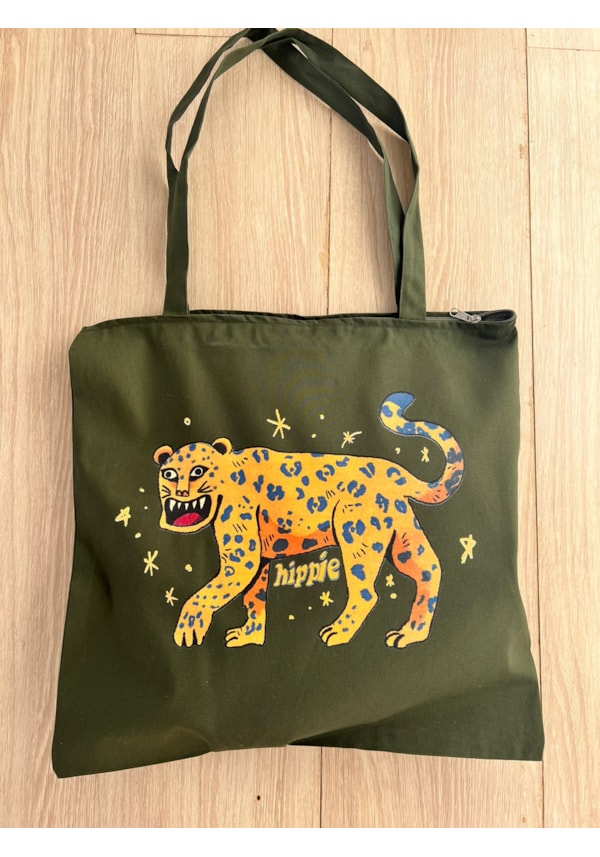 Ecobag grande Onça - Verde Zíper