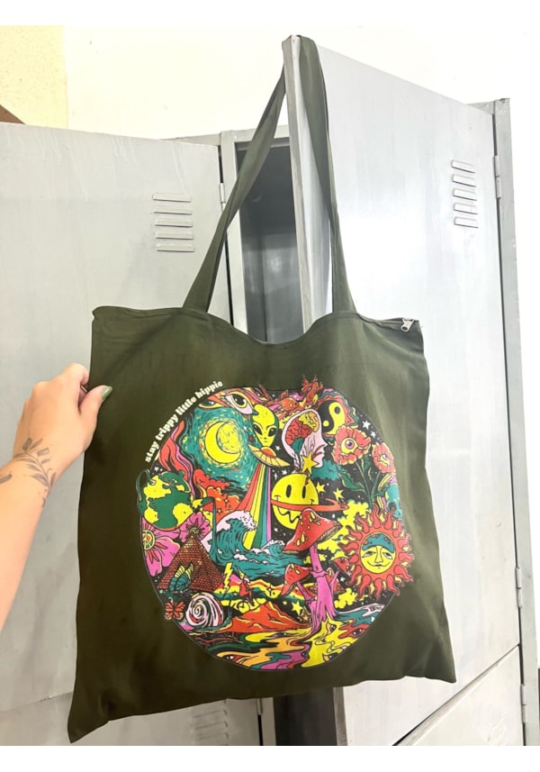 Ecobag grande Trip Hippie - Verde Zíper