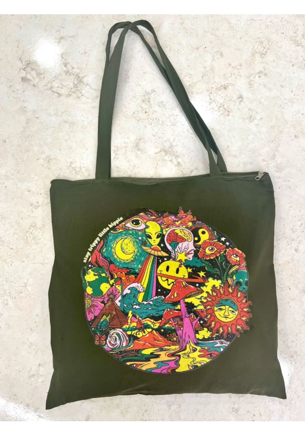 Ecobag grande Trip Hippie - Verde Zíper
