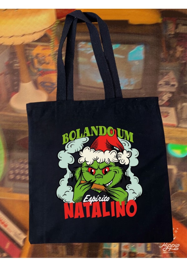 Ecobag Grinch Bolando um Espírito Natalino - Preta