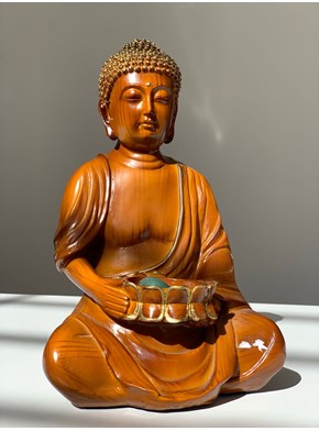 Escultura Buda com Bowl de Madeira