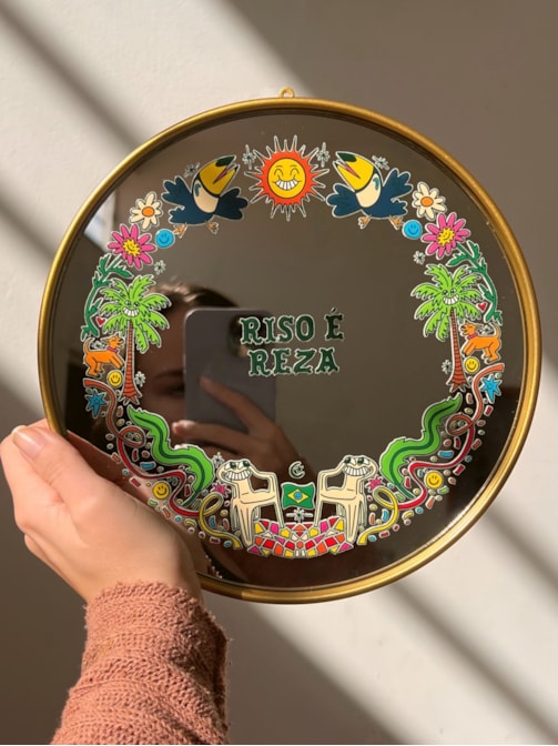 Espelho Riso é Reza - Dourado