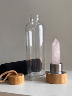 Garrafa Elixir com Cristal - Quartzo Rosa - Bambu