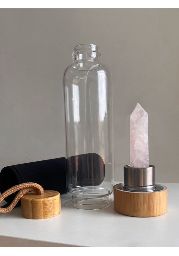 Garrafa Elixir com Cristal - Quartzo Rosa - Bambu