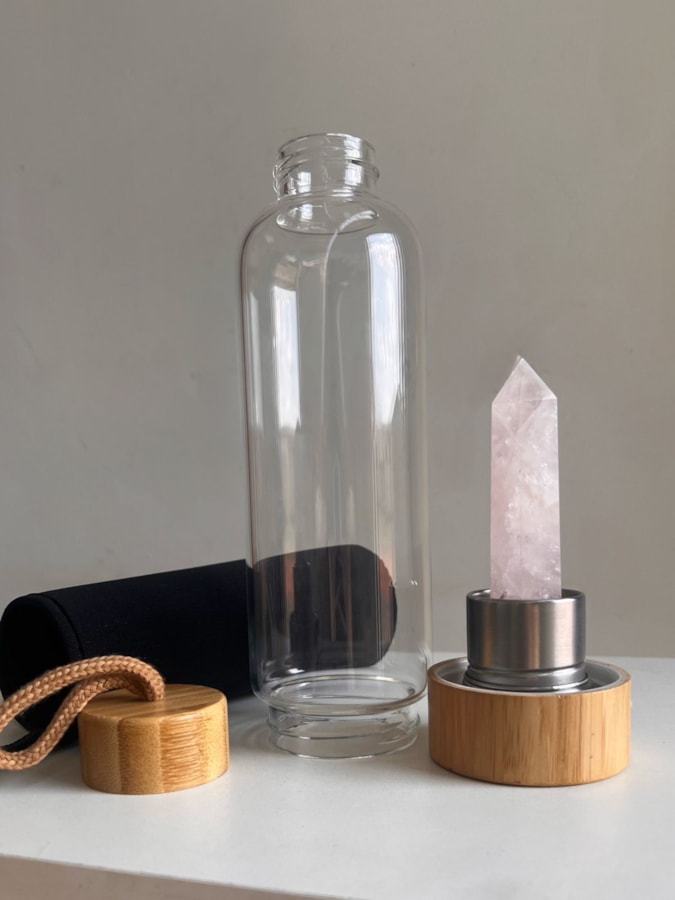 Garrafa Elixir com Cristal - Quartzo Rosa - Bambu — imagem 2