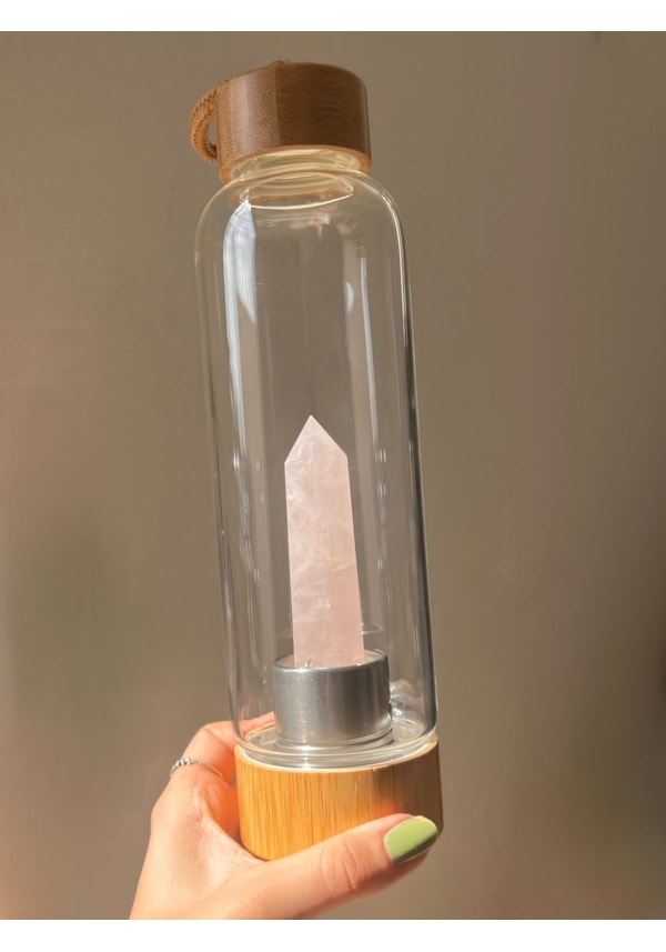 Garrafa Elixir com Cristal - Quartzo Rosa - Bambu
