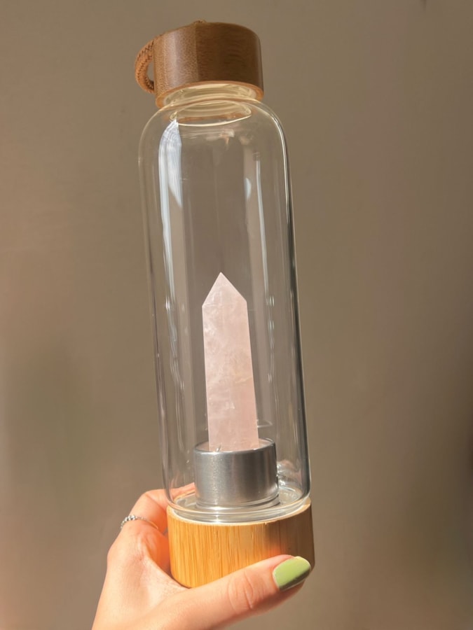Garrafa Elixir com Cristal - Quartzo Rosa - Bambu — imagem 1