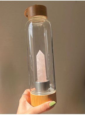Garrafa Elixir com Cristal - Quartzo Rosa - Bambu