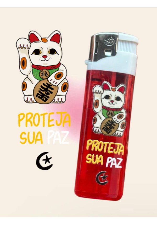 Isqueiro Gato Maneki da Sorte - Vermelho