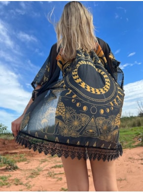 Kimono Abundância Preto e Amarelo