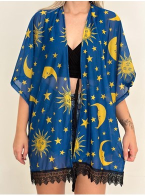 Kimono Sol, Lua e Estrelas - Azul