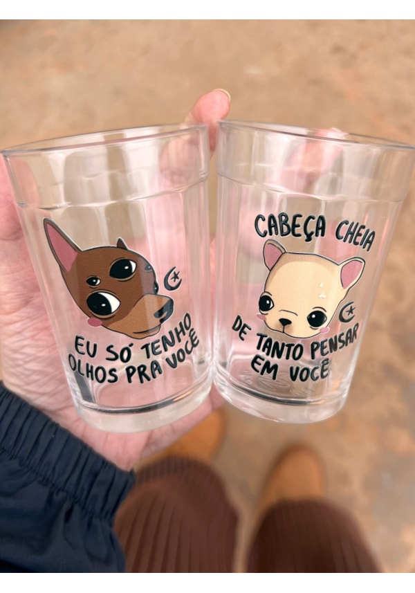 Kit 2 Copos Cabeça Cheia e Só tenho Olhos - Vidro 190ml