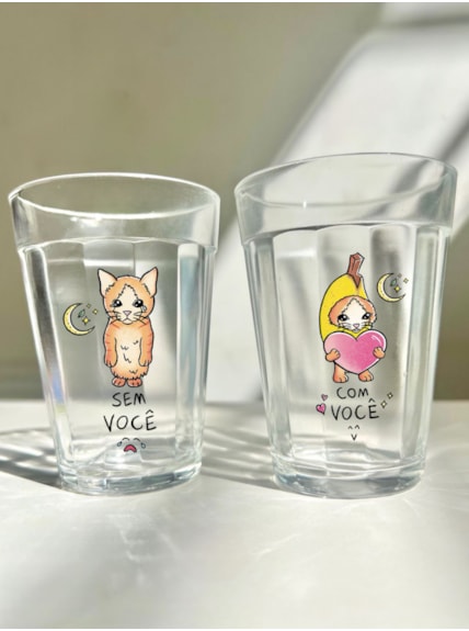 Kit 2 Copos Gato com e sem Você - Vidro 190ml