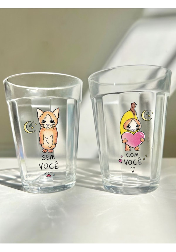Kit 2 Copos Gato com e sem Você - Vidro 190ml