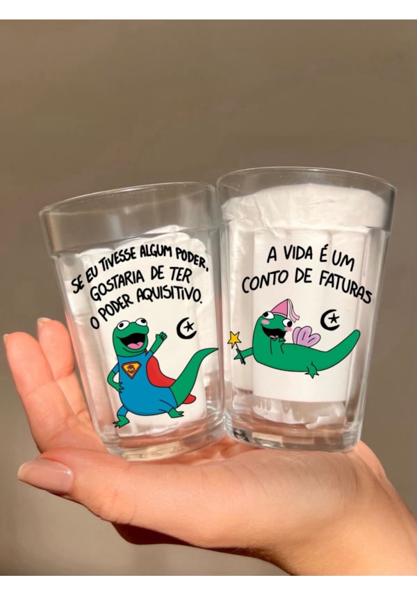 Kit 2 Copos - Lagartixa poder aquisitivo e conto de faturas - Vidro 190ml