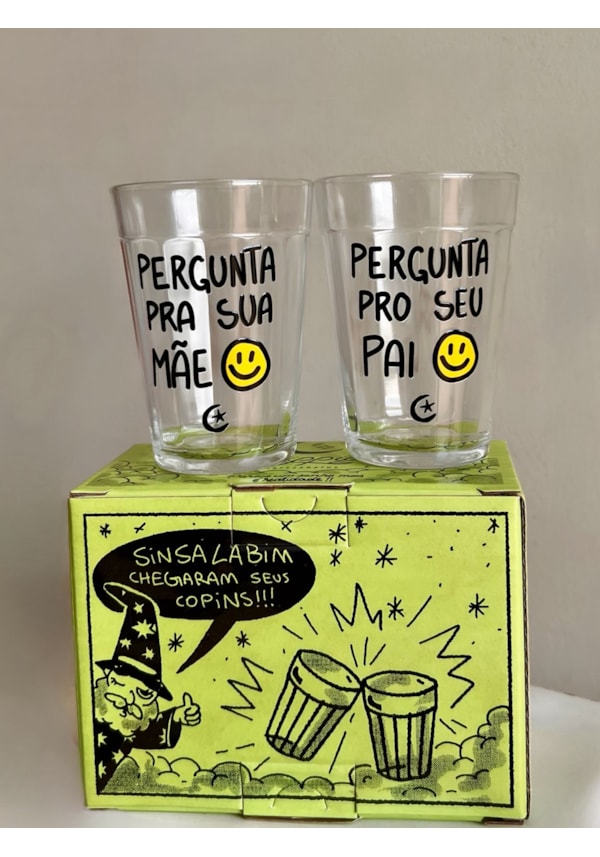 Kit 2 Copos Pergunta - Pai e Mãe - Vidro 190ml