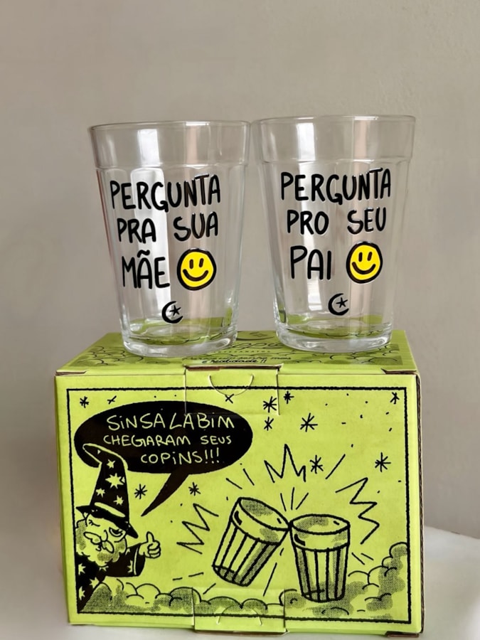 Kit 2 Copos Pergunta - Pai e Mãe - Vidro 190ml — imagem 1