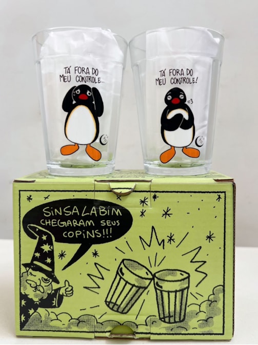 Kit 2 Copos Pinguim fora do controle - Vidro 190ml