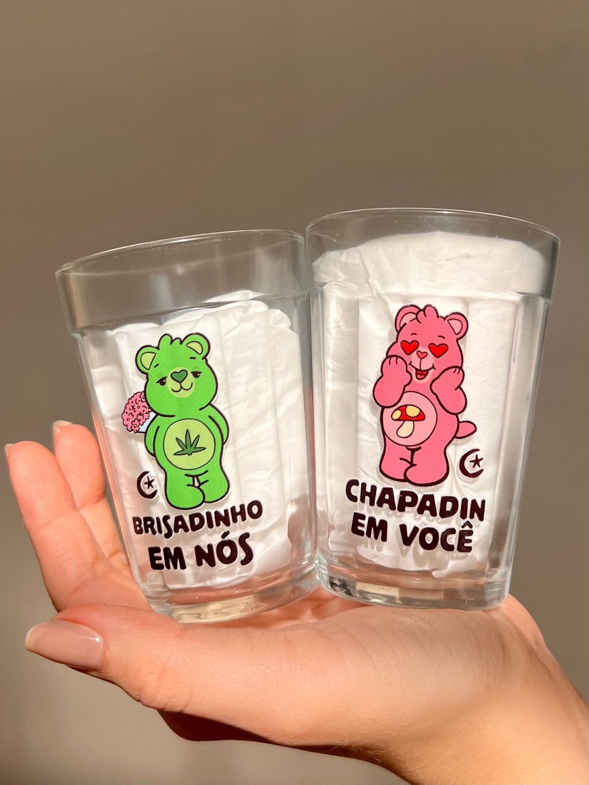Kit 2 Copos Ursinhos Brisando - Vidro 190ml — imagem 1