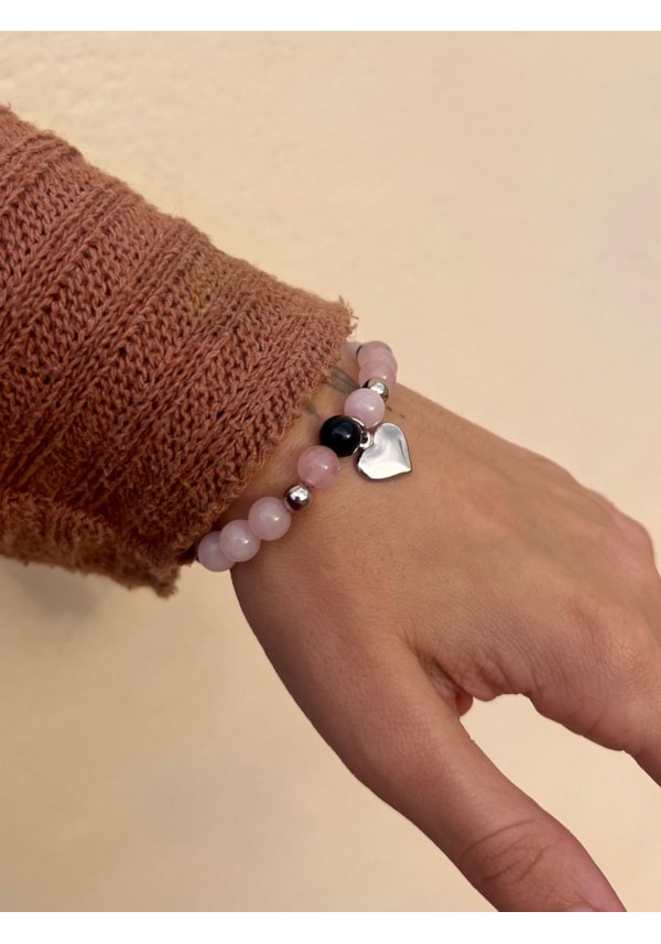 Kit 2 Pulseiras Quartzo Rosa e Onix - Imã
