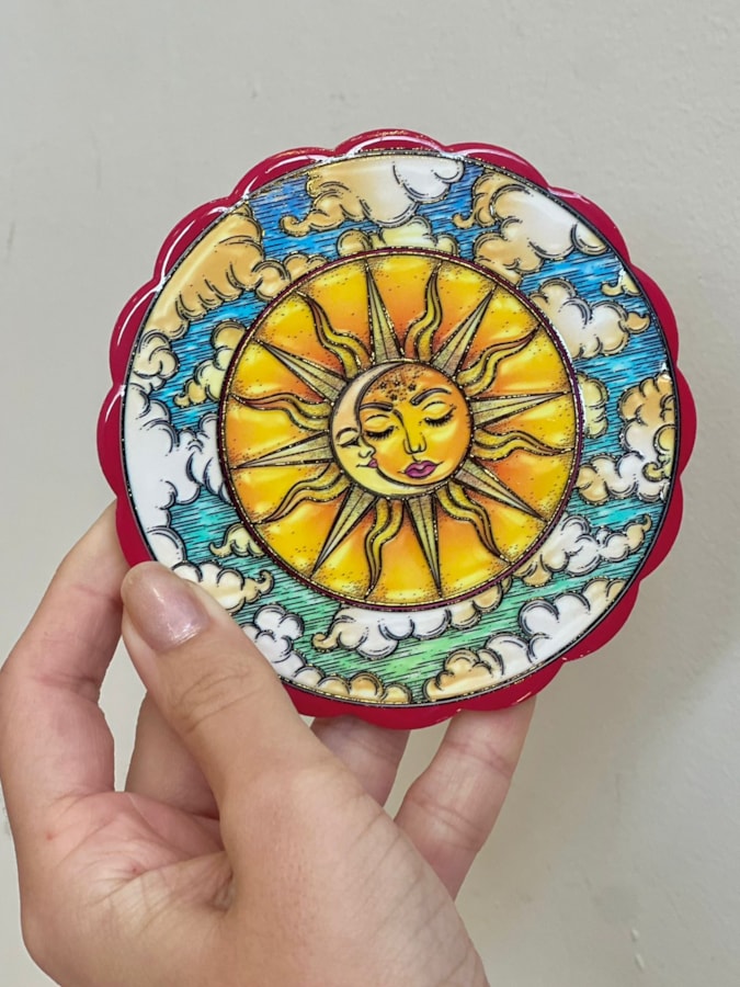 Kit 4 Porta Copos Cerâmica Sol e Lua - Dia — imagem 2
