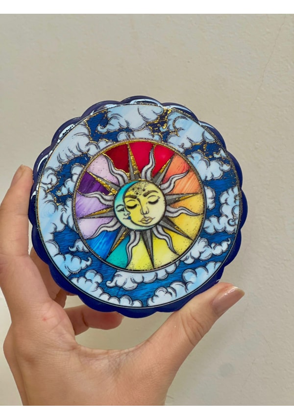 Kit 4 Porta Copos Cerâmica Sol e Lua - Noite