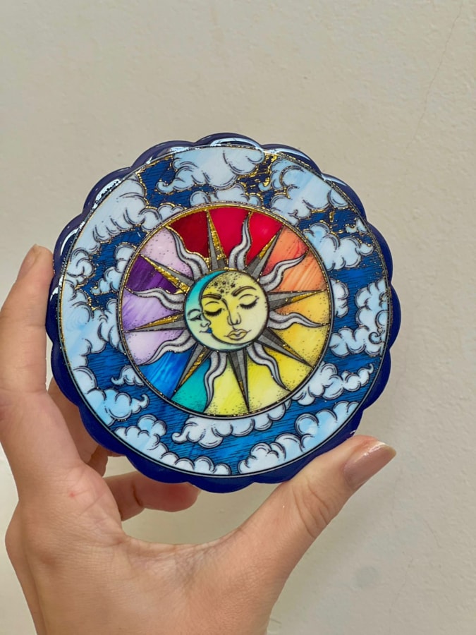 Kit 4 Porta Copos Cerâmica Sol e Lua - Noite — imagem 2