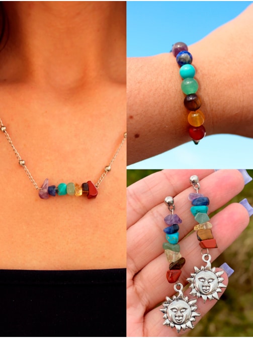 Kit Chakras - Colar + Pulseira + Brincos