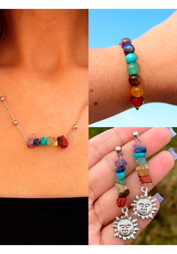 Kit Chakras - Colar + Pulseira + Brincos