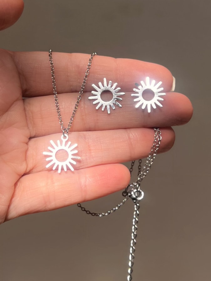 Kit Colar e Brincos Sol - Aço Hipoalergênico — imagem 1