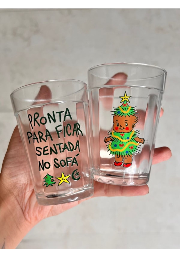 Kit com 2 copos Sentada na Sala Natal - Vidro 190ml