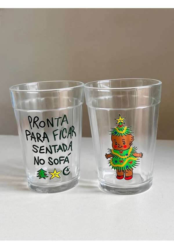 Kit com 2 copos Sentada na Sala Natal - Vidro 190ml