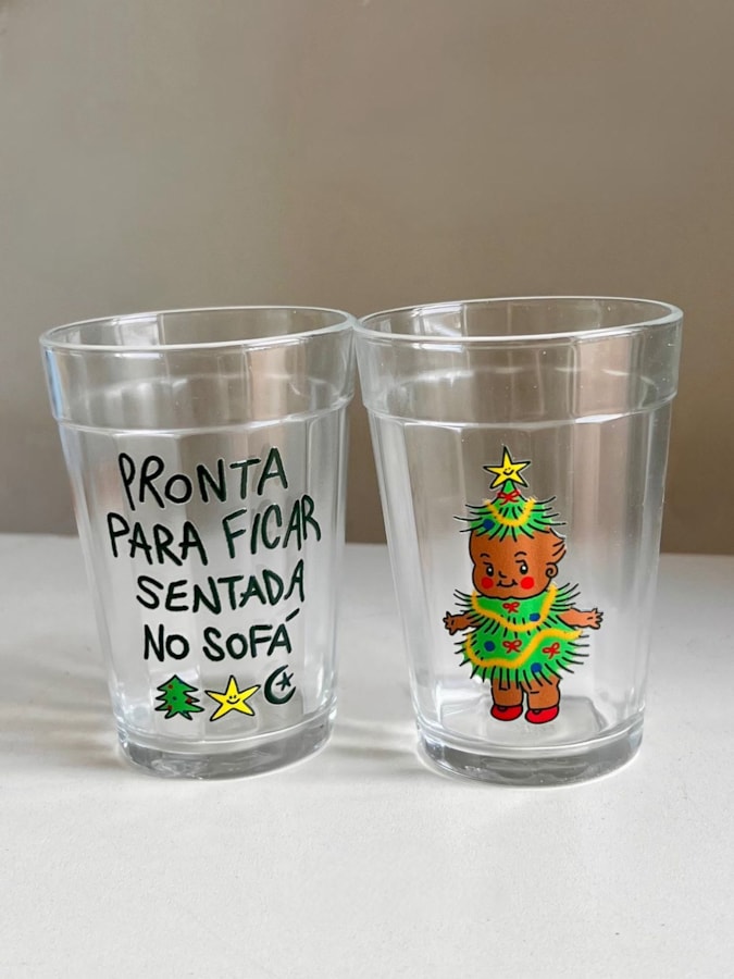 Kit com 2 copos Sentada na Sala Natal - Vidro 190ml — imagem 1