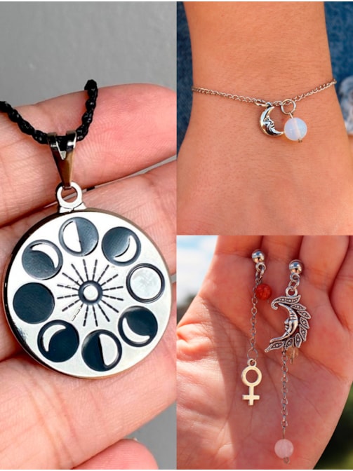 Kit Energia Lunar - Colar + Pulseira + Brincos