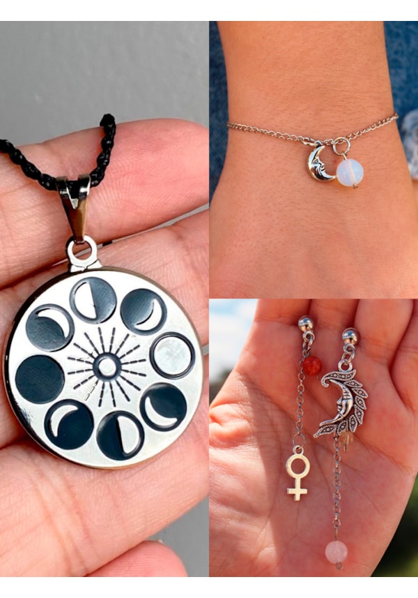Kit Energia Lunar - Colar + Pulseira + Brincos