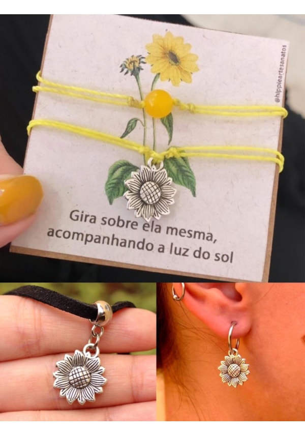 Kit Especial Girassol: 2 Pulseiras + Gargantilha + Brinco