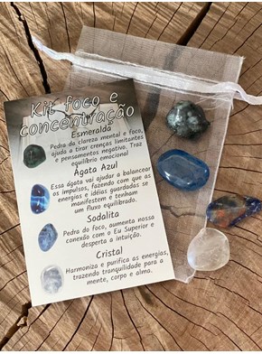Kit Foco e Concentração - Esmeralda, Ágata azul, Sodalita e Cristal
