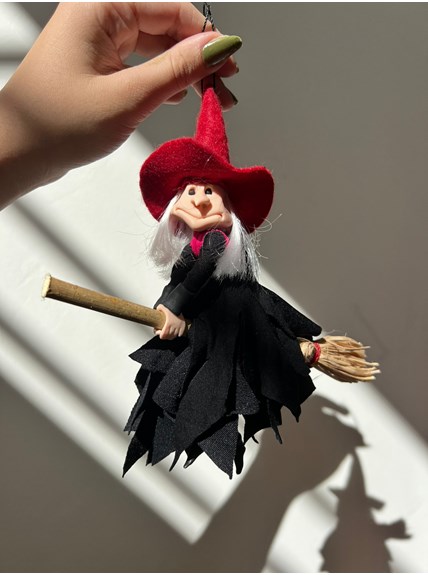 Bruxa bonita no chapéu mágico com vassoura. elemento de design