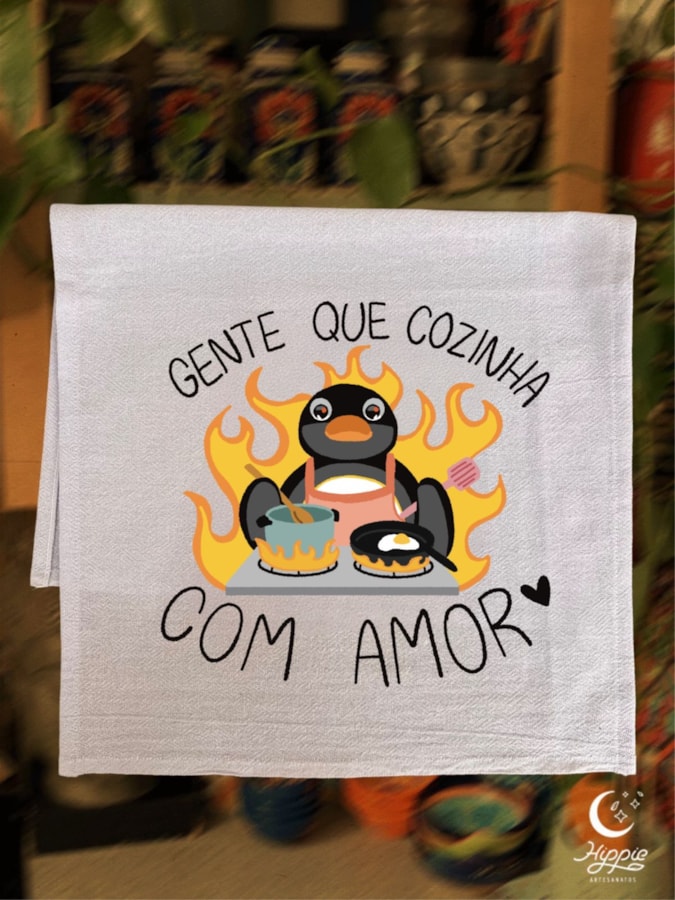 Pano de Prato - Pingu que cozinha com amor — imagem 1