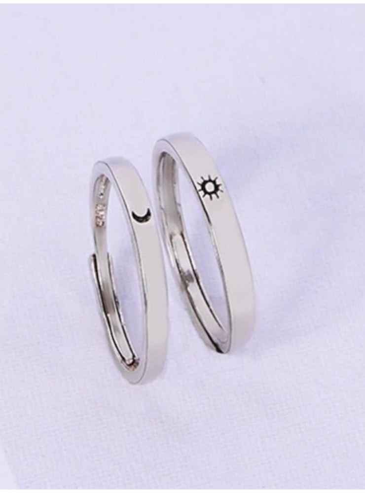 Aliança Sol E Lua Prata Par de Anéis/Alianças Sol e Lua Minimalista - Prata 980 - HIPPIE