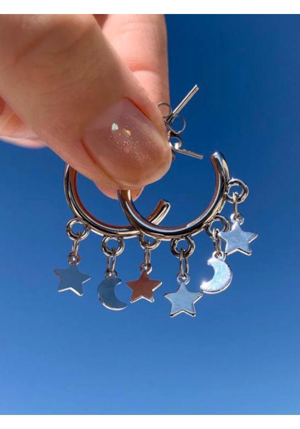 Par de Brincos Argola Lua Estrelinhas