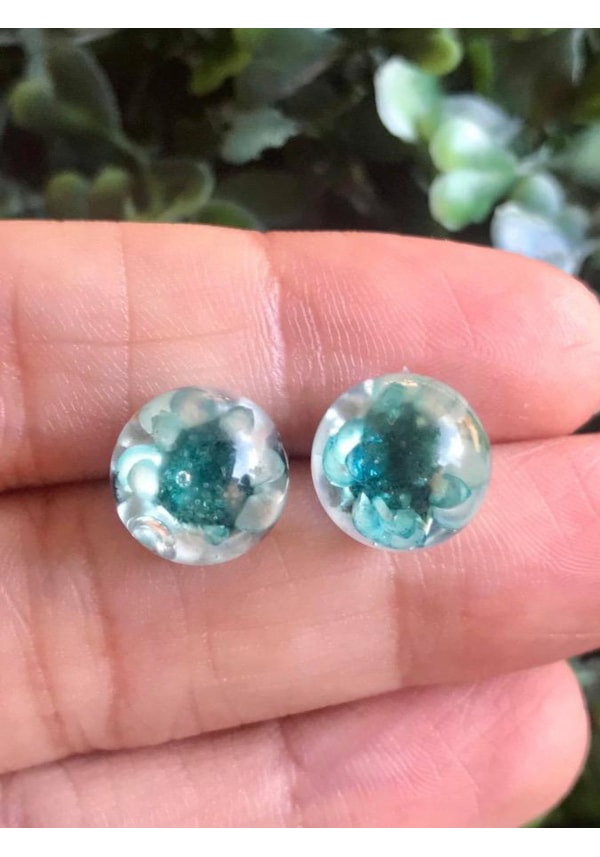 Par de Brincos Esfera Flor Azul