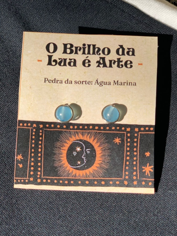 Par de Brincos O Brilho da Lua é Arte - Água Marinha — imagem 2