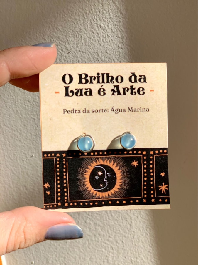 Par de Brincos O Brilho da Lua é Arte - Água Marinha — imagem 1