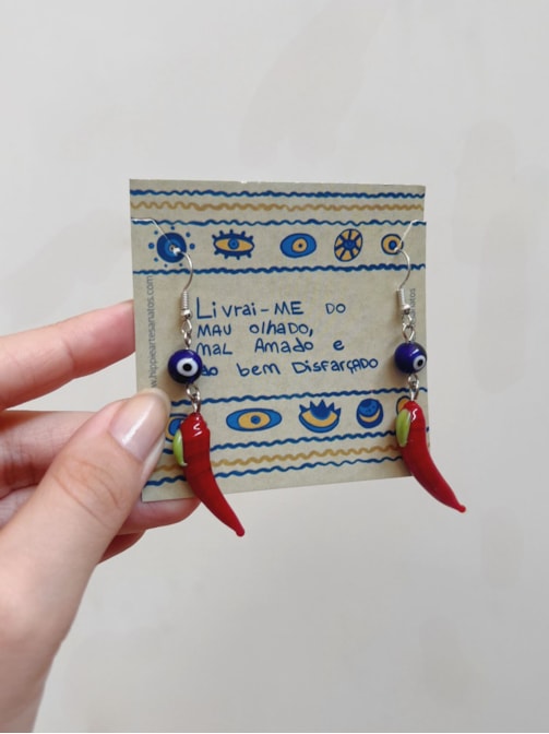 Par de Brincos Pimenta e Olho Grego